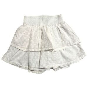 Hollister White Floral Eyelet Tiered Ruffle Mini Skirt Ultra High Rise‎ Size M